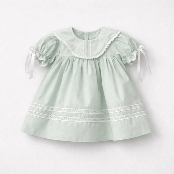 Busy Bees Smocks sage green puff sleeve dress with matching diaper cover size 3T - Picture 16 of 16